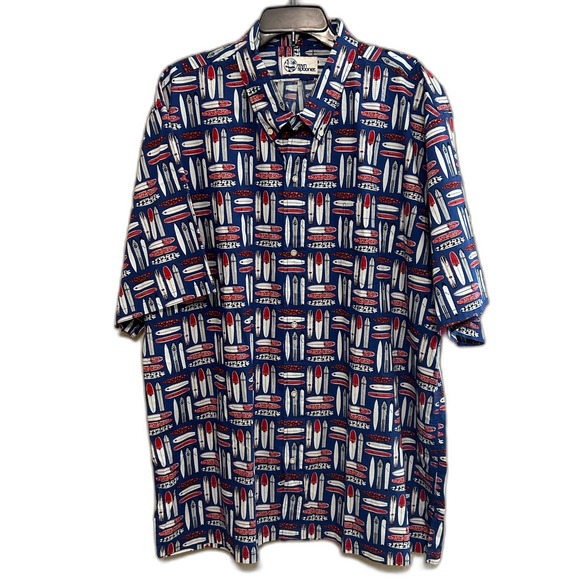 NWT Reyn Spooner Hawaiian Shirt Mens 3XL Blue Surfing Longboard Camp Aloha Beach - Picture 1 of 9